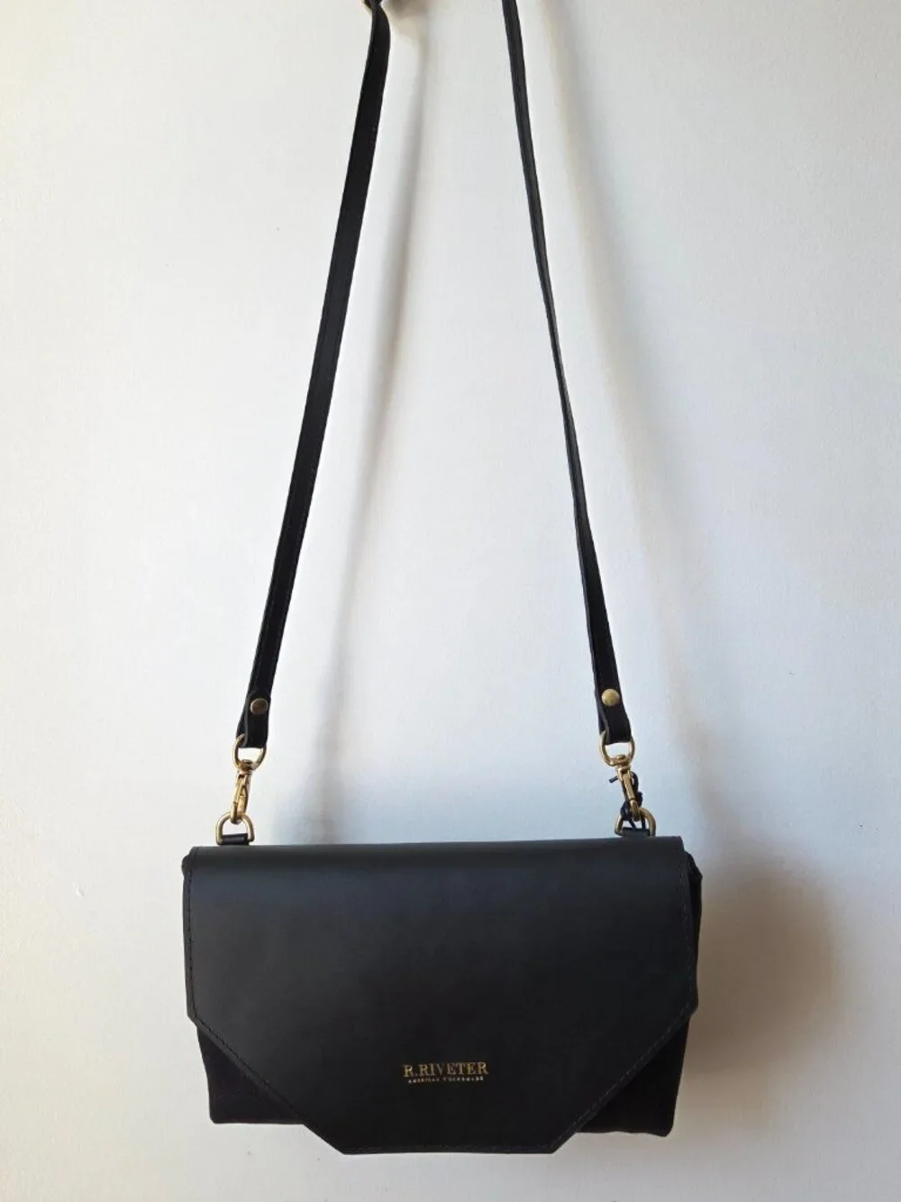 EUC LIKE NEW R. RIVETER PATTON BLACK LEATHER CANVAS MIX CROSSBODY BAG SMALL